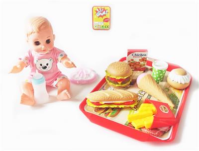14寸活眼喝水撒尿带IC娃娃配汉堡等食物套装 - OBL913519