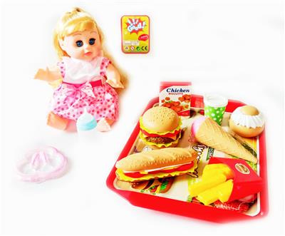 14寸活眼喝水撒尿带IC娃娃配汉堡等食物套装 - OBL913522