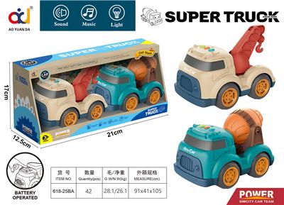 卡通滑行工程车带灯光音乐（吊车+搅拌车） - OBL914097