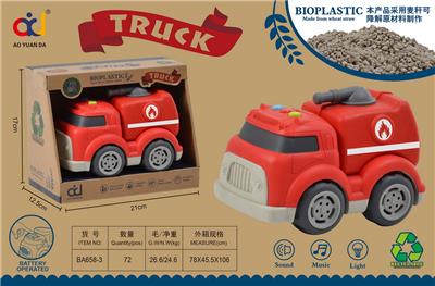 麦秆料可降解卡通滑行工程车带灯光音乐
（消防车） - OBL914191