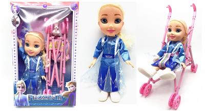 第4代3D真眼珠主题曲带灯光音乐14寸实身冰雪公仔带手动大推车。搪胶雪宝宝 - OBL915393