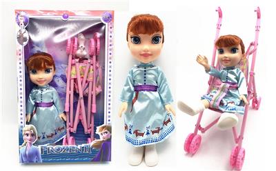第4代主题曲带灯光音乐14寸实身冰雪公仔带手动大推车。搪胶雪宝宝 - OBL915394