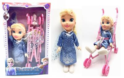 第4代主题曲带灯光音乐14寸实身冰雪公仔带手动大推车。搪胶雪宝宝 - OBL915395