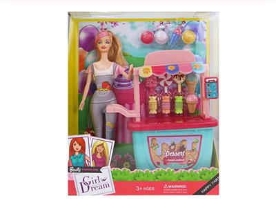 11.5 inch solid 9 joint fashion skirt Barbie with ice cream stall car blistering accessories - OBL915487