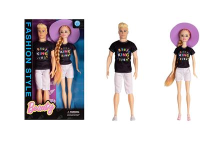 11.5 inch live-handed fashion couple Barbie with big hat 2 one box - OBL915489