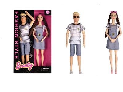 11.5 inch solid 12 joint fashion couple Barbie with small glasses 2 one box - OBL915491