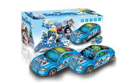 电动万向蓝精灵3d灯光音乐车 - OBL916429