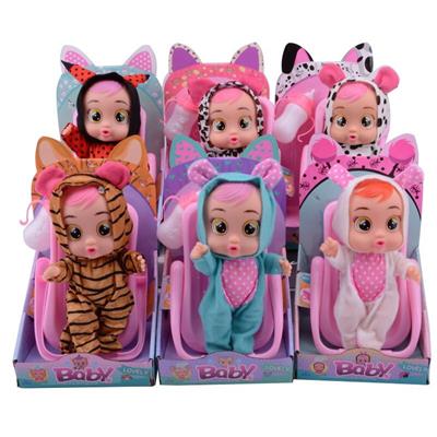 9寸搪胶哭泣娃娃会喝水真流眼泪带四声音乐DAD .Mother.Angry.Cry带摇床奶瓶6款混装 - OBL919172