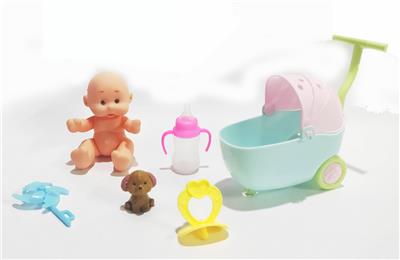 卡通搪胶娃娃配婴儿推车套装 - OBL920023
