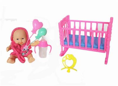搪胶娃娃带浴袍配婴儿摇床套装 - OBL920034