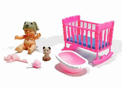 搪胶睡娃带配婴儿摇床套装 - OBL920035