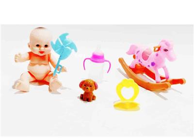 搪胶娃娃配婴儿摇马套装 - OBL920038