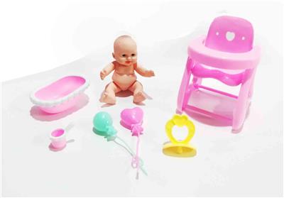 搪胶睡娃配婴儿餐椅套装 - OBL920050