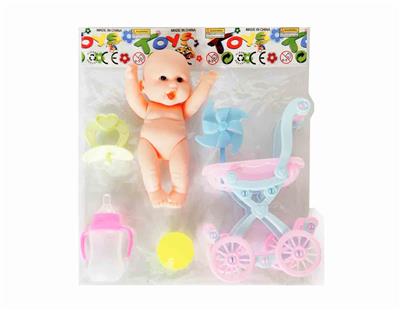 搪胶娃娃配推车过家家套装 - OBL920065