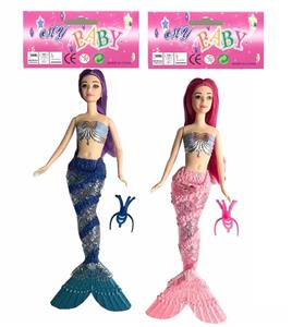14寸实身透明尾美人鱼带皇冠（带主题音乐+七彩灯光功能  2色混装） - OBL921426