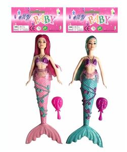 14寸实身水晶裙美人鱼带梳子（带主题音乐+七彩灯光功能  2色混装） - OBL921427