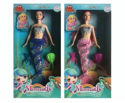 14寸实身透明尾美人鱼带皇冠（带主题音乐+七彩灯光功能  2色混装） - OBL921431