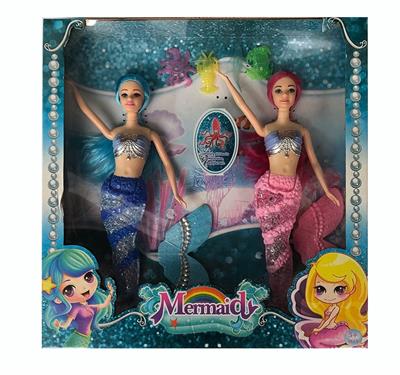 两只装 14寸实身透明尾美人鱼（带主题音乐+七彩灯光功能2PCS） - OBL921433