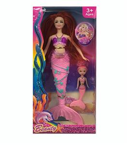 14寸实身水晶裙美人鱼带4.5寸小美人鱼（带主题音乐+七彩灯光功能  ） - OBL921437