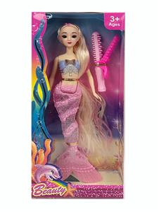 3D真眼珠14寸实身透明尾美人鱼带卷发棒（带主题音乐+七彩灯光功能  ） - OBL921441