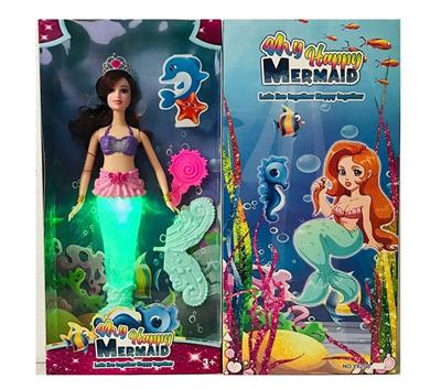 14寸实身绿尾美人鱼带梳子（带主题音乐+七彩灯光功能  ） - OBL921447