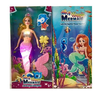 14寸实身透明尾美人鱼带梳子（带主题音乐+七彩灯光功能  ） - OBL921449