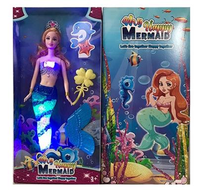 14寸实身透明尾美人鱼带梳子（带主题音乐+七彩灯光功能  ） - OBL921450