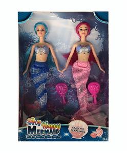 两只装14寸实身透明尾美人鱼带梳子（带主题音乐+七彩灯光功能 2PCS  ） - OBL921451