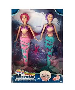 两只装14寸实身水晶裙美人鱼带皇冠（带主题音乐+七彩灯光功能 2PCS  ） - OBL921452