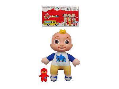 10寸搪胶头棉身cocomelon超级宝贝西瓜校巴JJ带充棉小熊带主题音乐 - OBL921529