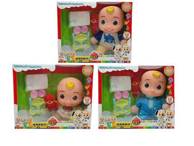 10寸搪胶头棉身cocomelon超级宝贝西瓜校巴JJ带充棉小熊带主题音乐 - OBL921535