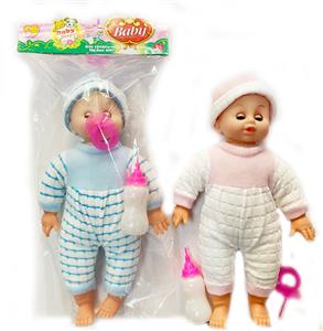 18寸棉身搪胶男孩公仔
娃娃带12声IC,配奶瓶，奶嘴 - OBL925430