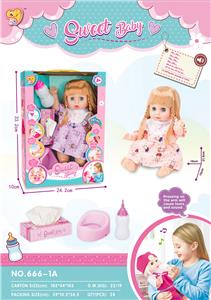 14寸搪胶娃娃女会哭泣流眼泪会尿尿，带12声IC配奶瓶+纸巾盒，尿盆
14寸搪胶娃娃女会哭泣流眼泪会尿尿，带12声IC配奶瓶+纸巾盒，尿盆
 - OBL926031