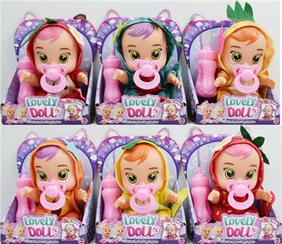 10寸搪胶哭泣水果系列娃娃带四声IC+大奶瓶奶嘴（6款混装） - OBL928804