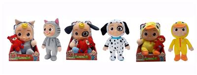 14寸搪胶头棉身cocomelon超级宝贝带主题音乐4首不同的主题音乐和圣诞音乐毛绒咖啡猫、奶牛、小黄鸭COCO带着塞棉小熊 3款混装 - OBL928983