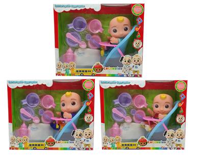 10寸搪胶cocomelon超级宝贝带4首主题音乐和圣诞主题音乐3款不同主题人物混装带过家家套装和尿不湿带学步骑 - OBL928989