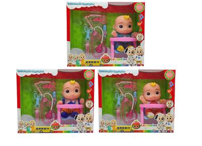 10寸搪胶cocomelon超级宝贝带4首主题音乐和圣诞主题音乐3款不同主题人物混装带听诊器小医生器材配件带餐桌 - OBL928993