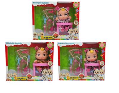 10寸搪胶cocomelon超级宝贝带4首主题音乐和圣诞主题音乐3款不同主题人物混装带听诊器小医生器材配件带餐桌 - OBL928994