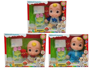 14寸搪胶头棉身cocomelon超级宝贝带4首主题音乐和圣诞主题音乐3款不同主题人物混装塞棉小熊米奇家具和尿不湿 - OBL928995