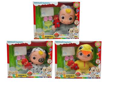 14寸搪胶头棉身cocomelon超级宝贝带4首主题音乐和圣诞主题音乐3款不同主题人物混装塞棉小熊米奇家具和尿不湿 - OBL928996