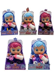 第7代14寸搪胶冰雪哭泣娃娃带四声音乐cry Babies-Tutti Fritti带流眼泪功能，带吸水奶瓶，带奶嘴  2款毛绒布料女孩版哭泣娃娃混装 - OBL929003