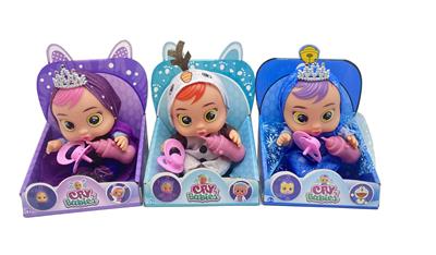 第7代10寸搪胶秋叶和钻石冰雪姐妹和雪宝哭泣娃娃带毛绒加暖带四声音乐带流眼泪功能，带吸水奶瓶，带奶嘴   3款毛绒布料哭泣娃娃混装 - OBL929006