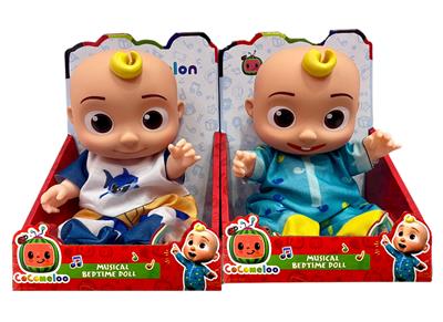 14寸带音乐全身搪胶Cocomelon宝宝JJ娃娃西瓜校巴超级宝贝带展示盒（服装2款）正版音乐90秒 - OBL929008