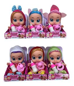 10寸Cry baby全身搪胶带头发新哭泣娃娃带奶嘴奶瓶带音乐带展示盒（3款混） - OBL929010