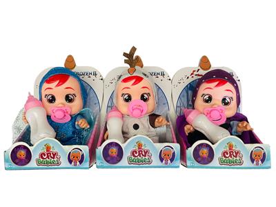 14寸Cry baby全身搪胶冰雪哭泣娃娃带奶瓶会喝水流眼泪带音乐带展示盒（3款混） - OBL929015