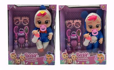 18寸搪胶唐老鸭、叮当猫哭泣娃娃带四声音乐cry Babies-Tutti Fritti带流眼泪功能，带吸水奶瓶，带奶嘴，带眼镜吸塑配件  2款毛绒布料版哭泣娃娃混装 - OBL929019