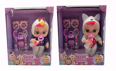 18寸搪胶KT猫、叮当猫哭泣娃娃带四声音乐cry Babies-Tutti Fritti带流眼泪功能，带吸水奶瓶，带奶嘴，带眼镜吸塑配件 2款毛绒布料版哭泣娃娃混装 - OBL929022