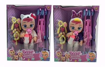 18寸搪胶米奇、米妮哭泣娃娃带四声音乐cry Babies-Tutti Fritti带流眼泪功能，带吸水奶瓶，带奶嘴，带推车，带梳子吸塑配件 2款混装 - OBL929026