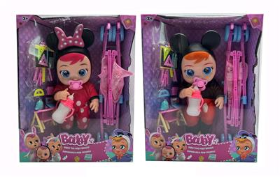 18寸搪胶米奇、米妮哭泣娃娃带四声音乐cry Babies-Tutti Fritti带流眼泪功能，带吸水奶瓶，带奶嘴，带推车，带梳子吸塑配件 2款混装 - OBL929027