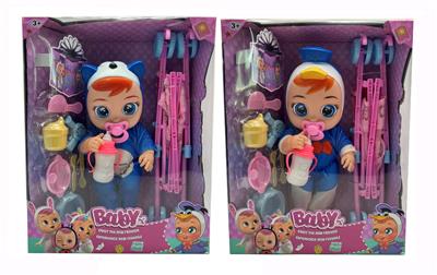 18寸搪胶KT猫、唐老鸭哭泣娃娃带四声音乐cry Babies-Tutti Fritti带流眼泪功能，带吸水奶瓶，带奶嘴，带推车，带圆规吸塑配件 2款混装 - OBL929028